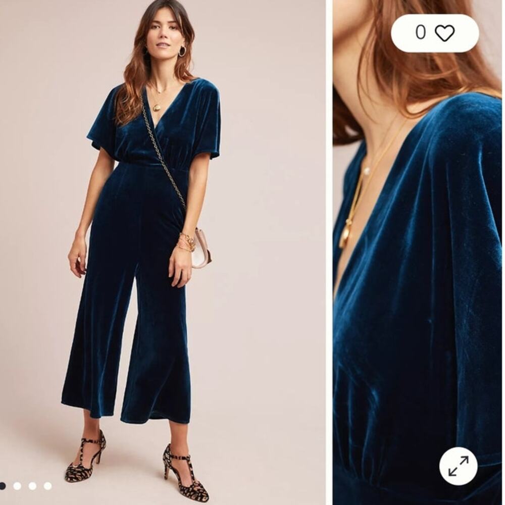 Hoco Event Greylin Anthropologie S Velvet Wide Leg Jumpsuit Teal Formal Romantic
